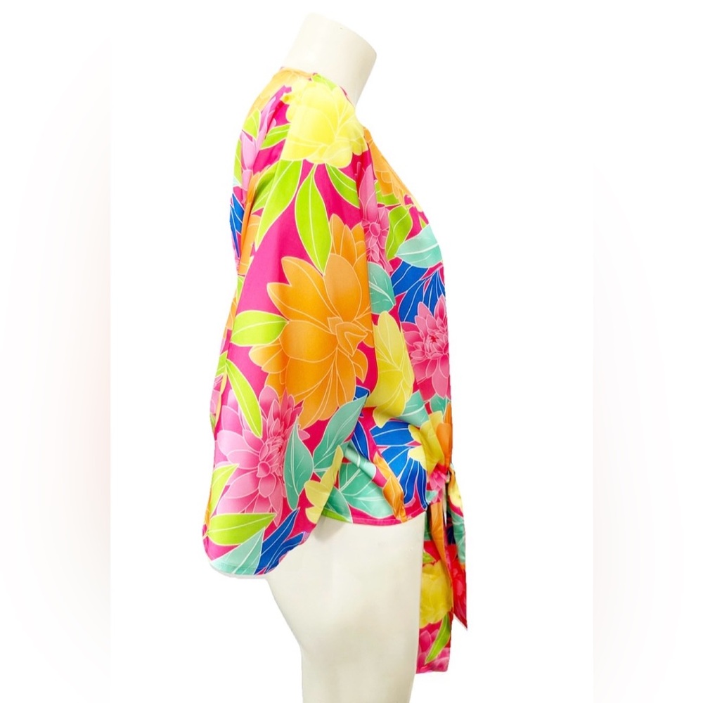 Boston Proper Mirrored Blooms Kate Tie Front Charmeuse Blouse Small Floral - Picture 4 of 10